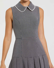 Black Sleeveless Collared Boucle Mini Dress
