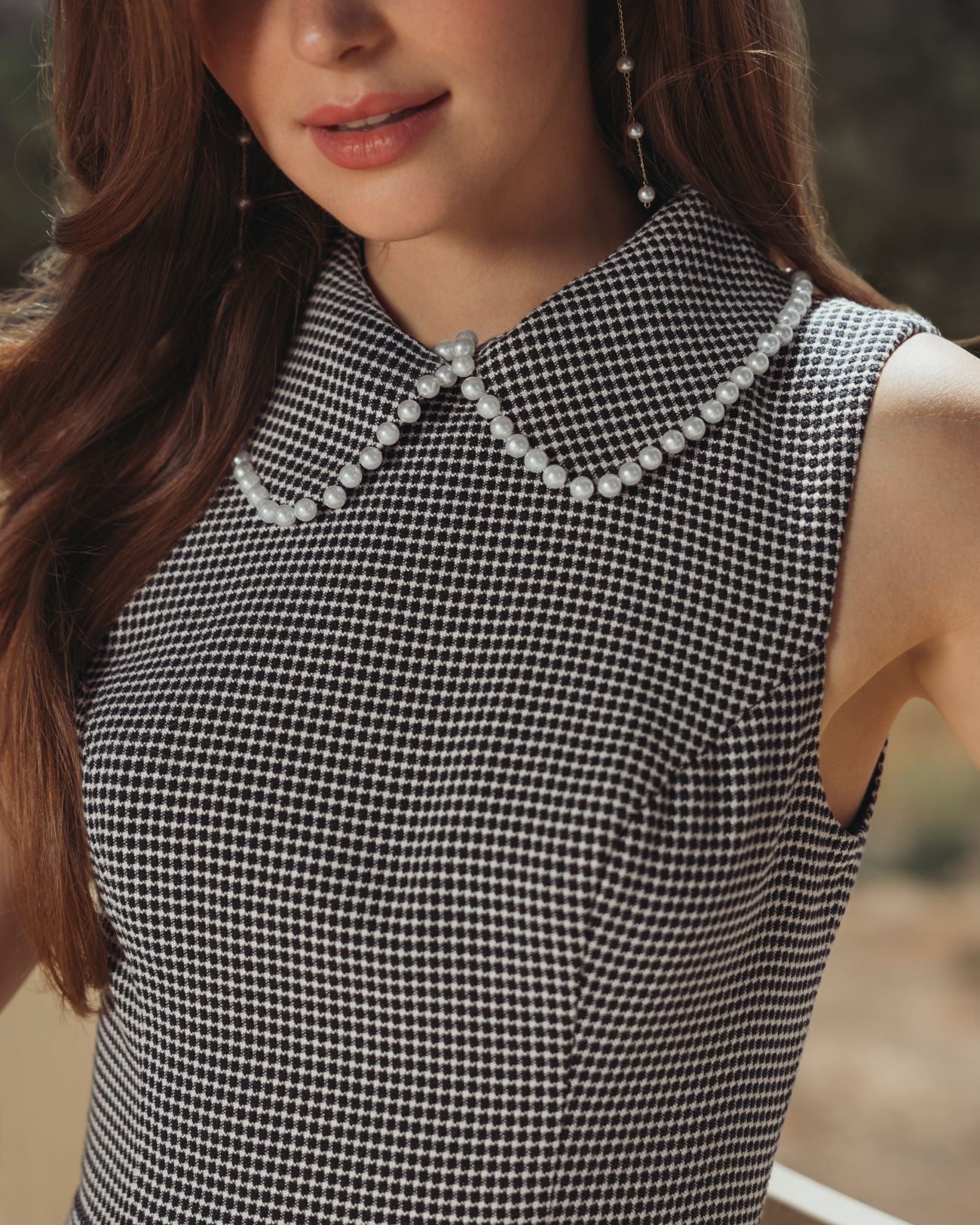 Black Sleeveless Collared Boucle Mini Dress