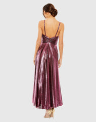 Pink Sleeveless V Neck Pleated Top Metallic Dress