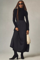 Black The Thea Long-Sleeve Twofer Maxi Dress