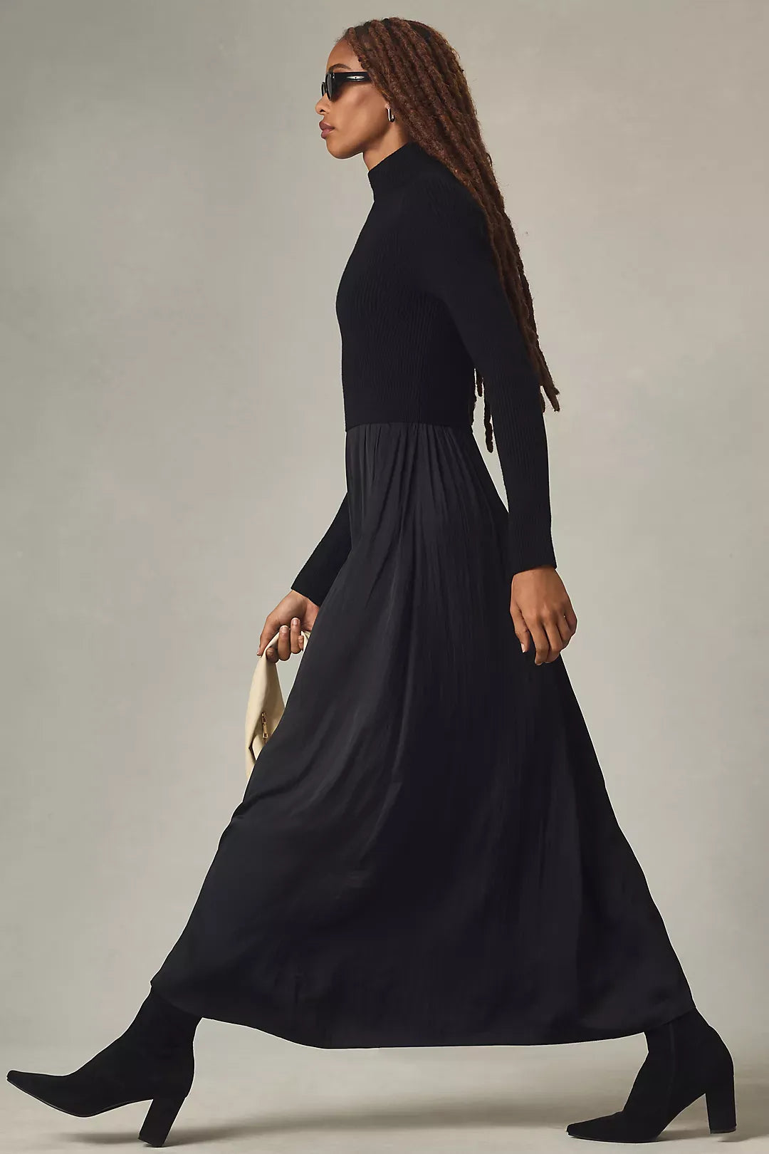 Black The Thea Long-Sleeve Twofer Maxi Dress
