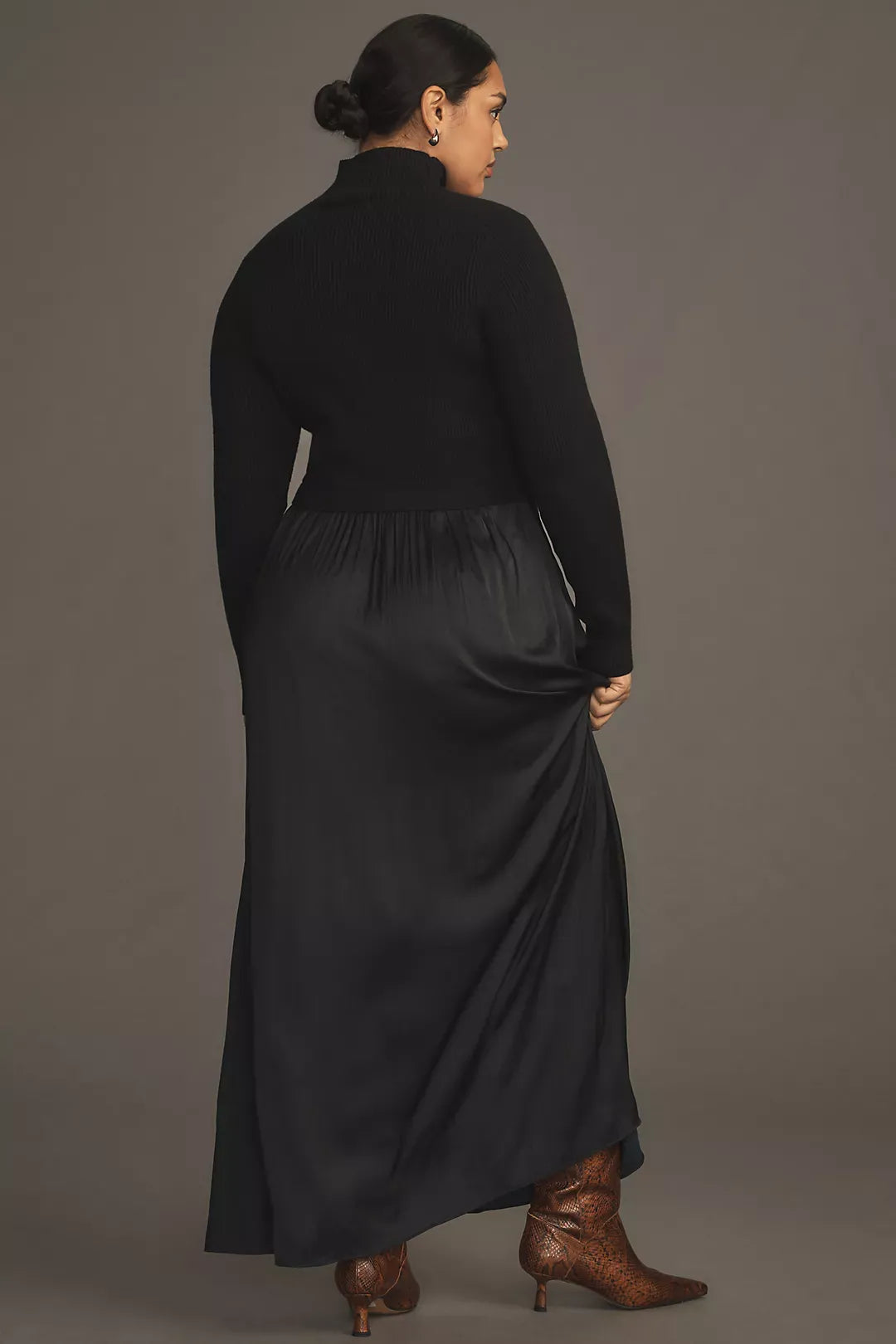 Black The Thea Long-Sleeve Twofer Maxi Dress