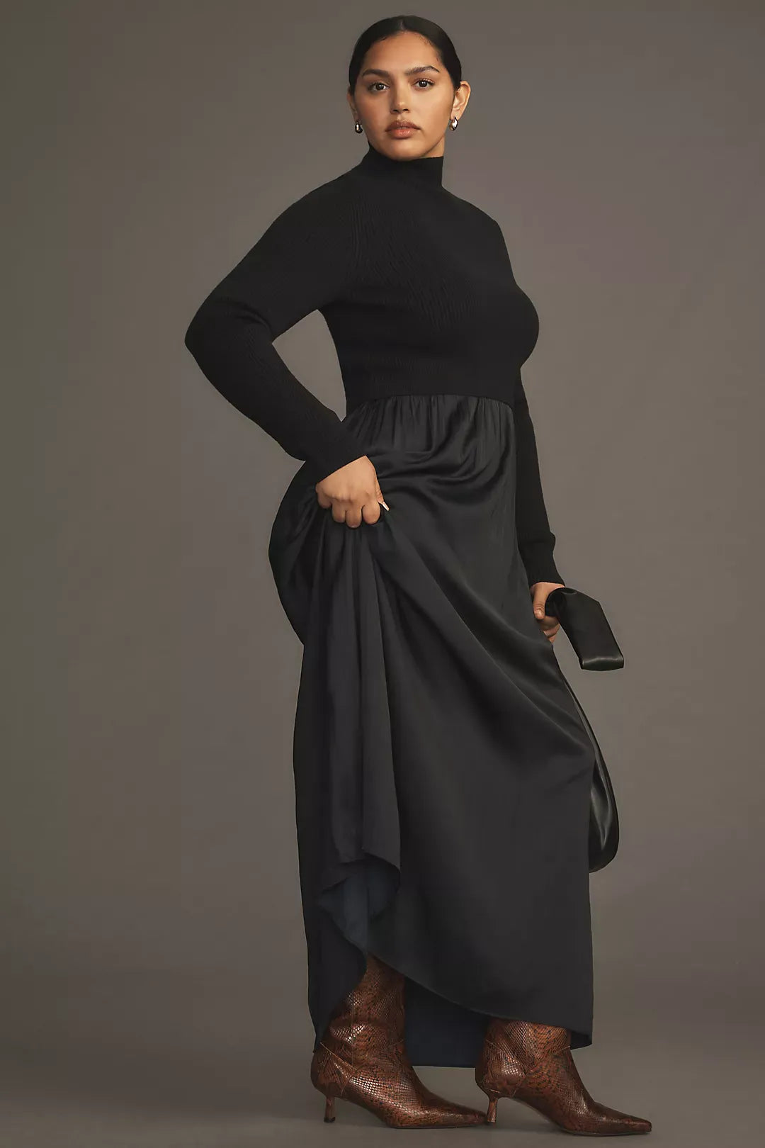 Black The Thea Long-Sleeve Twofer Maxi Dress