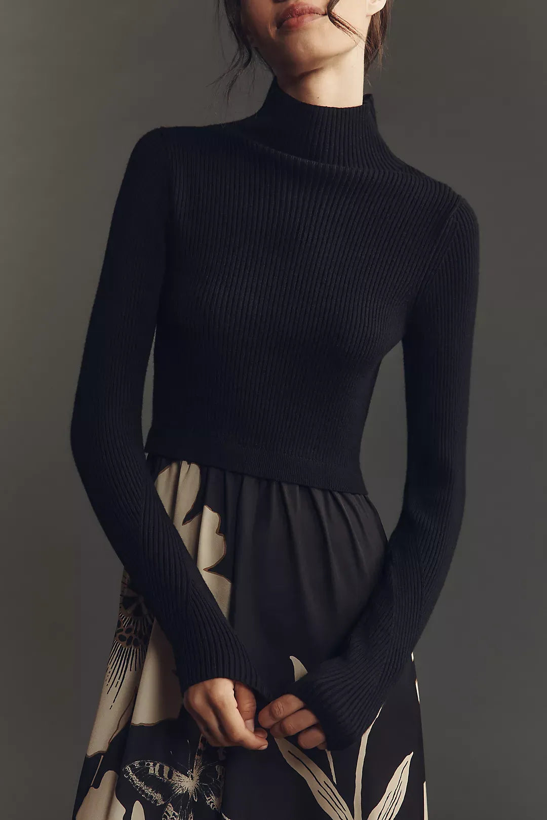 Black Floral The Thea Long-Sleeve Twofer Maxi Dress