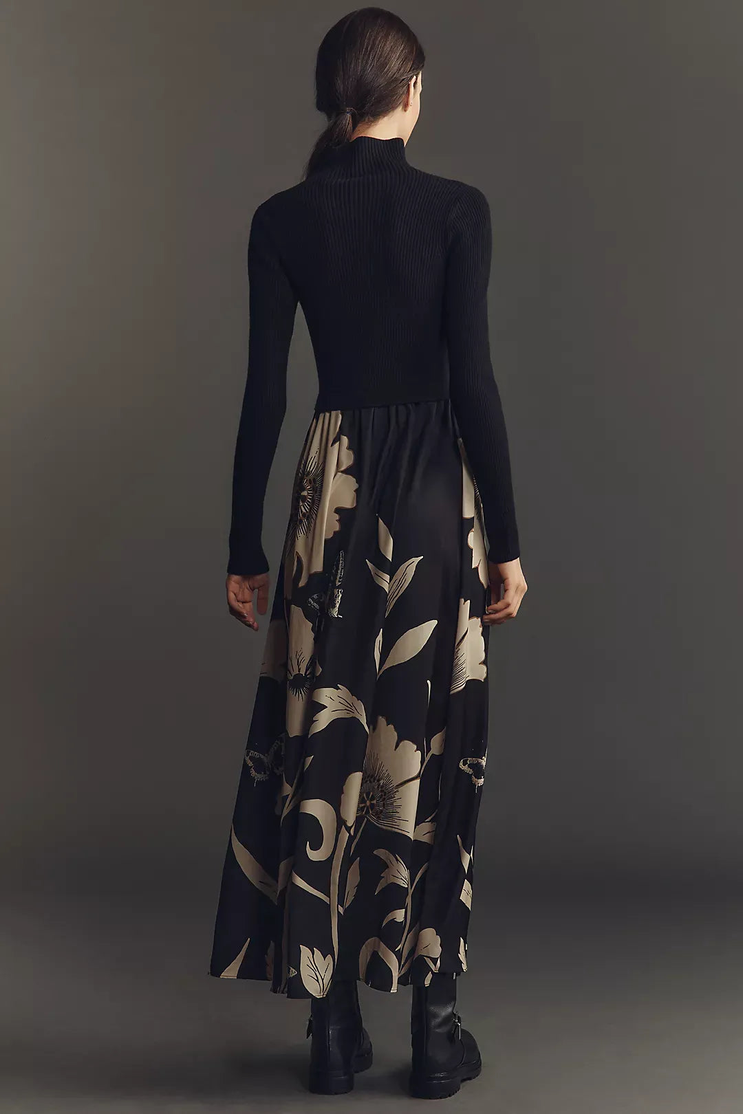 Black Floral The Thea Long-Sleeve Twofer Maxi Dress