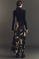Black Floral The Thea Long-Sleeve Twofer Maxi Dress