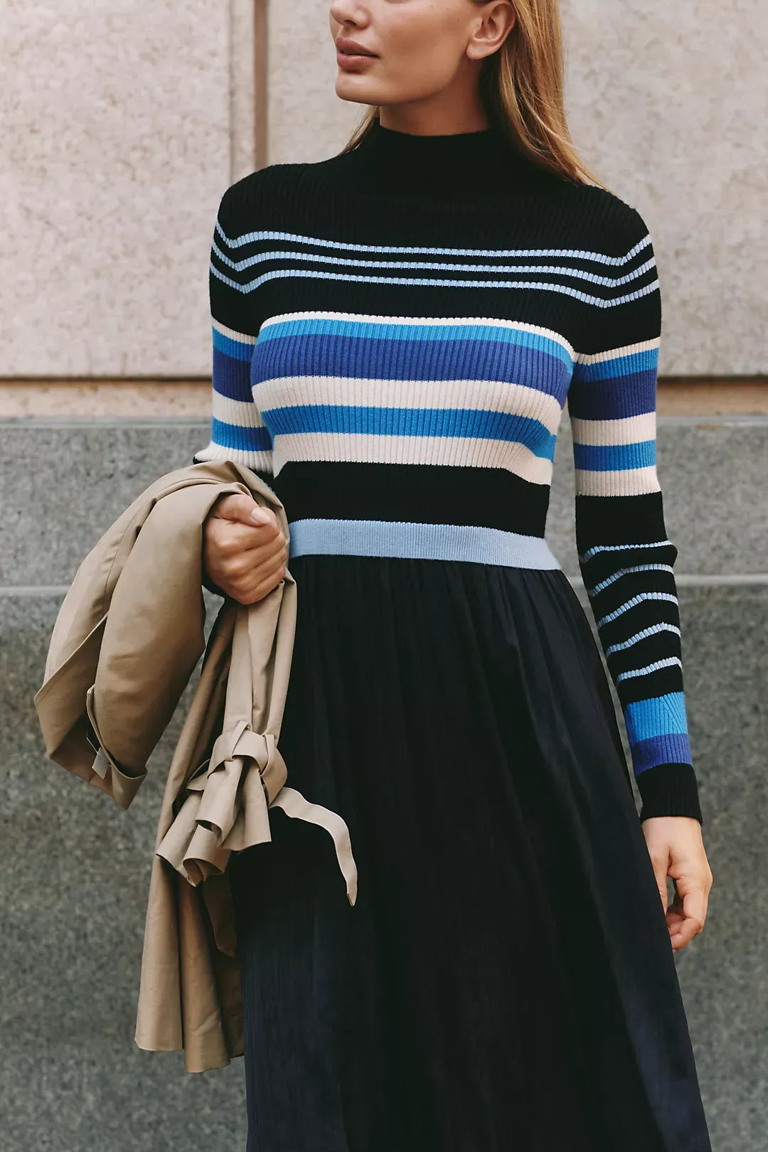 Blue Stripe The Thea Long-Sleeve Twofer Maxi Dress
