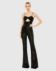 Black Sequined Spaghetti Strap Cut Out Jumpsuit - FINAL SALE