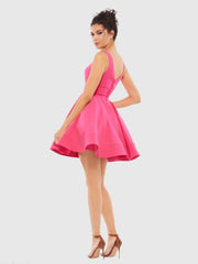 Pink V Neck Fit & Flare Mini Dress