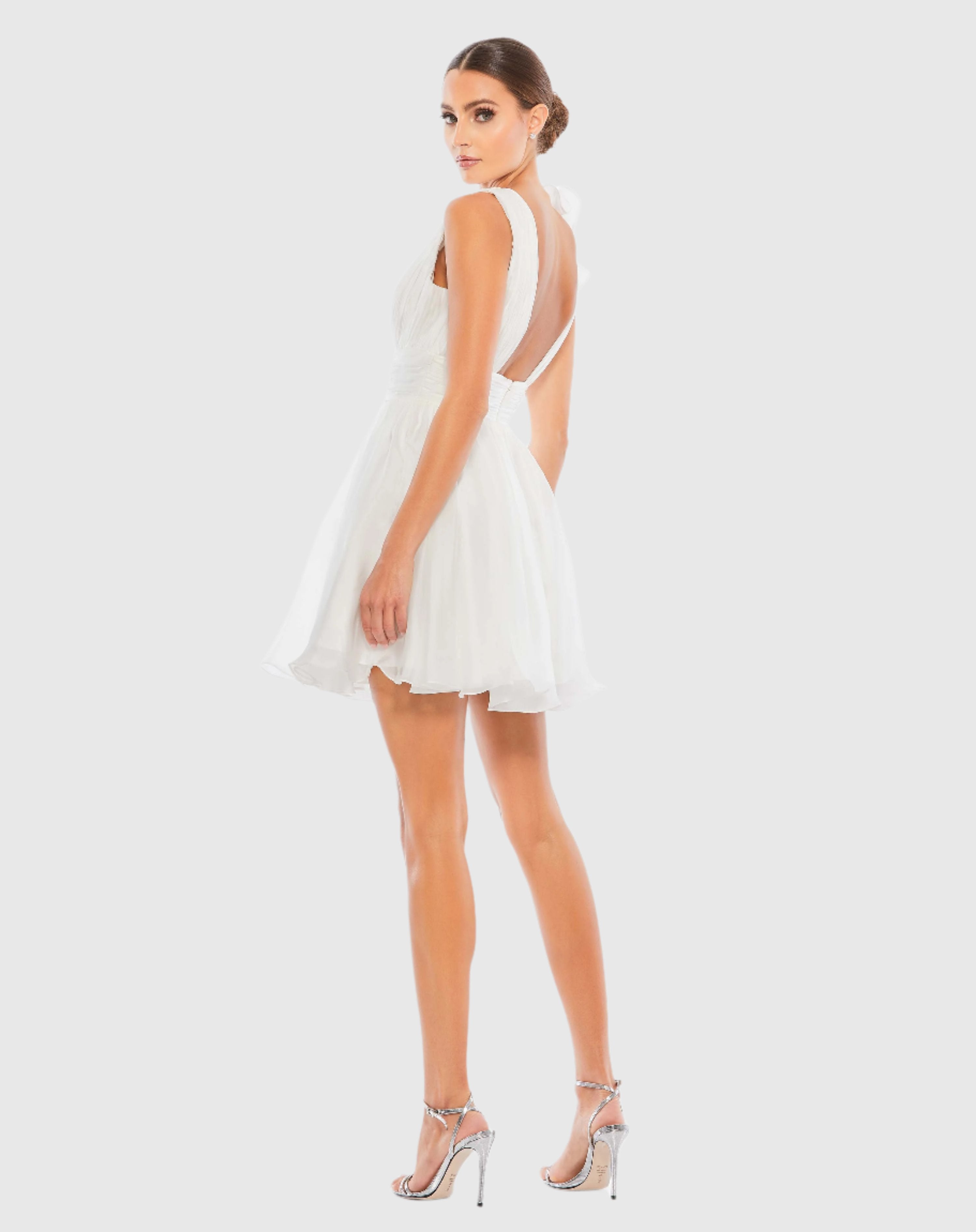 White Ruffle V Neck Fit & Flare Mini Dress