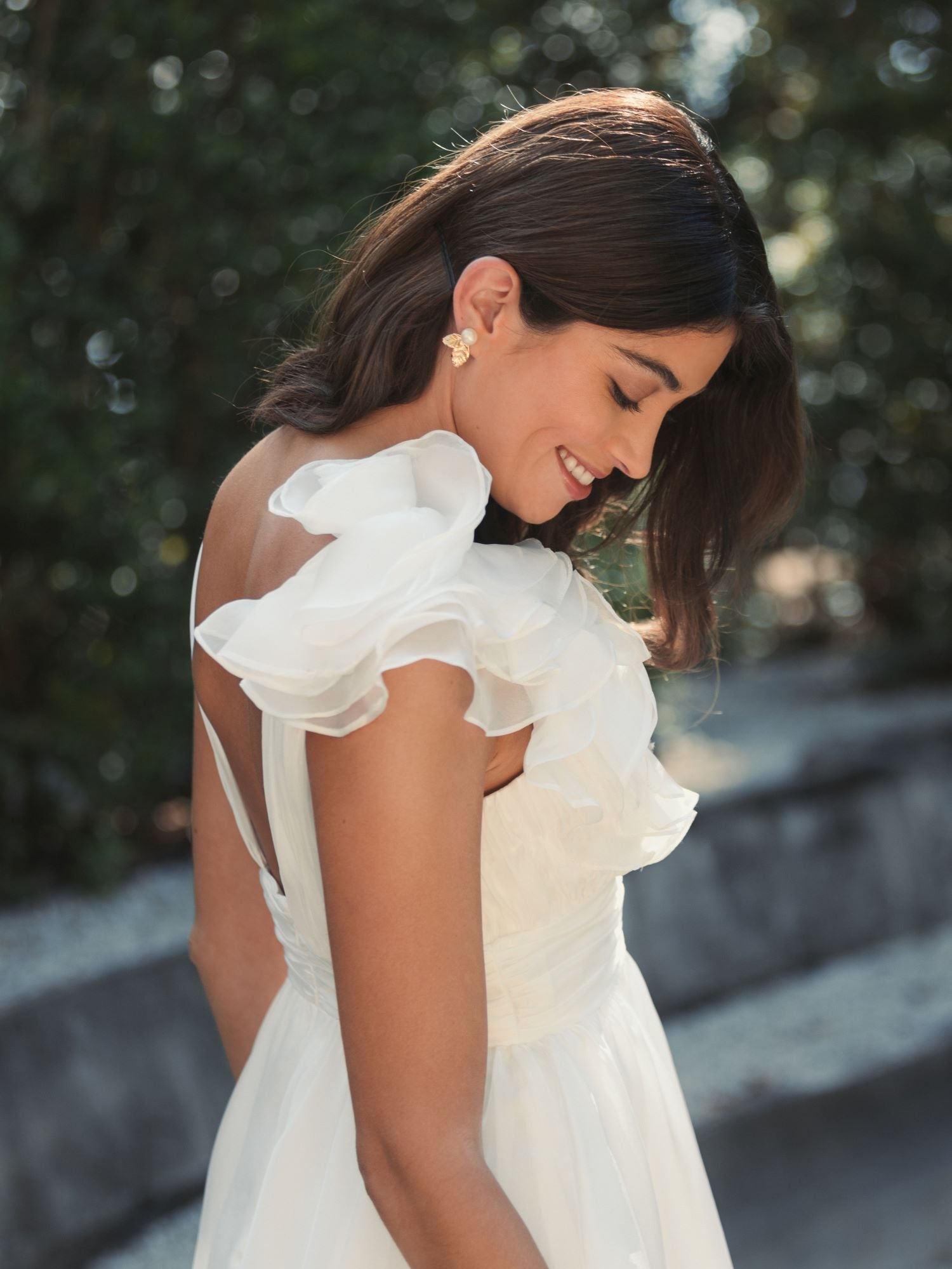 White Ruffle V Neck Fit & Flare Mini Dress