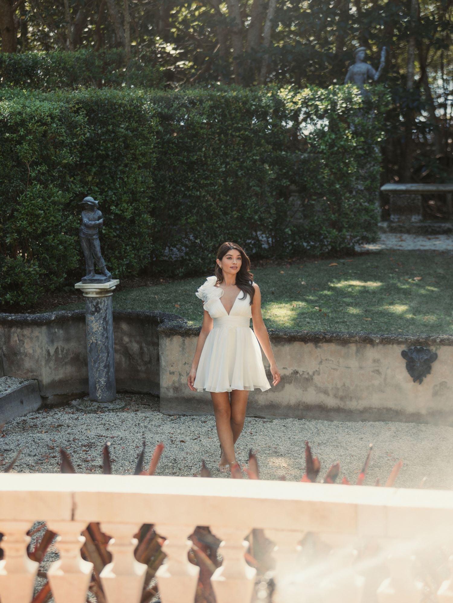 White Ruffle V Neck Fit & Flare Mini Dress