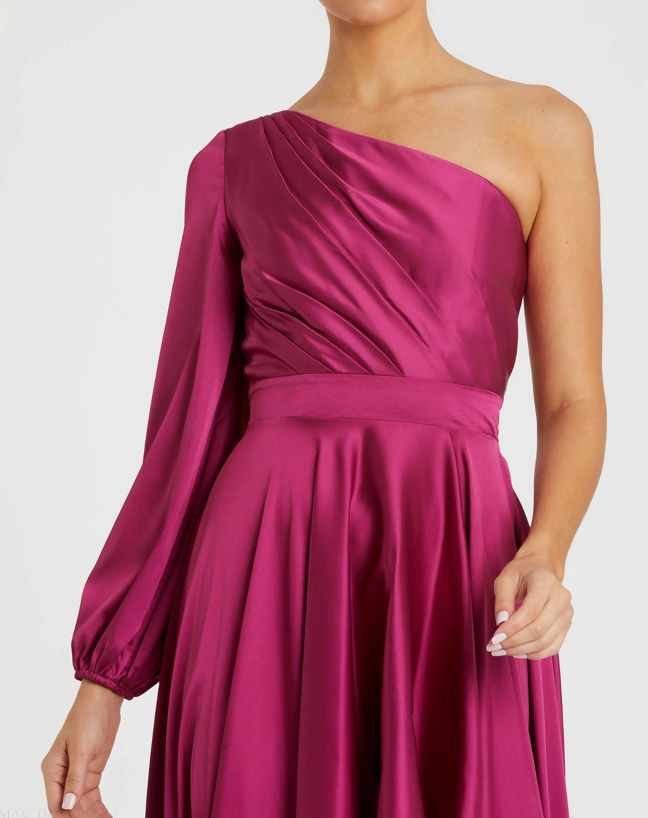 Purple Long Sleeve One Shoulder Satin High Low A-line Gown - FINAL SALE