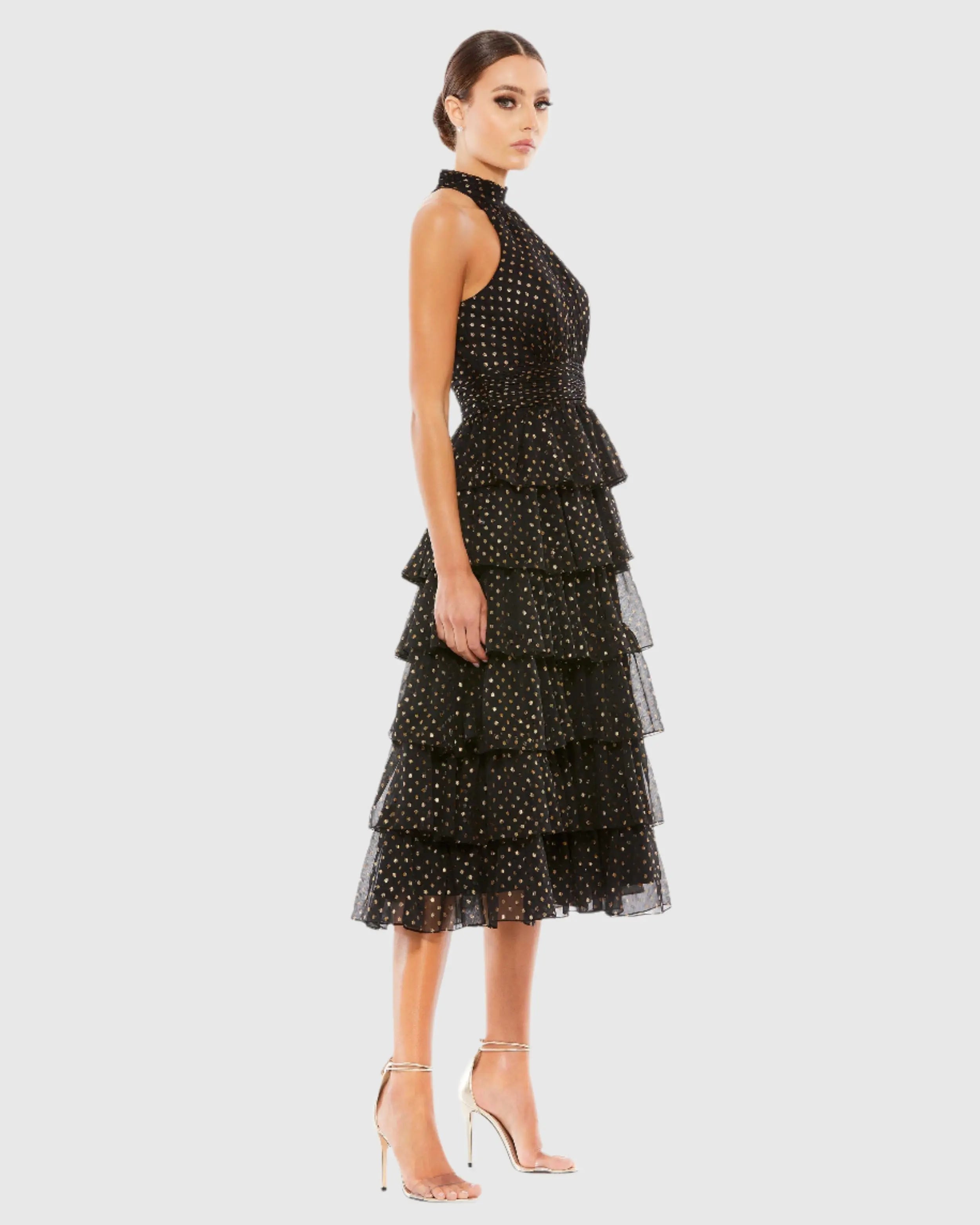 Black Layered Polka Dot Cocktail Dress