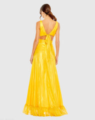Yellow Cut Out High Low Ruffle Gown