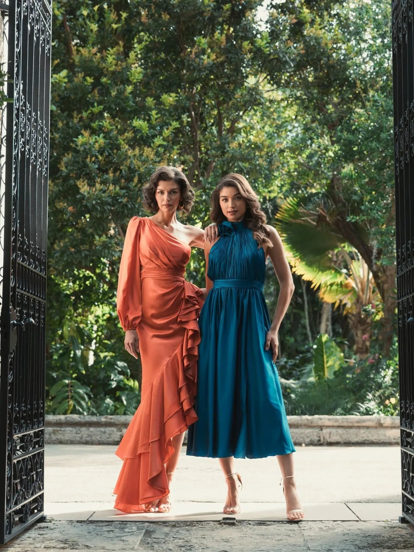 Orange One Sleeve Cut Out Asymmetrical Ruffled Gown