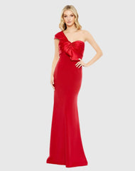 Red One Shoulder Draped Trumpet Gown