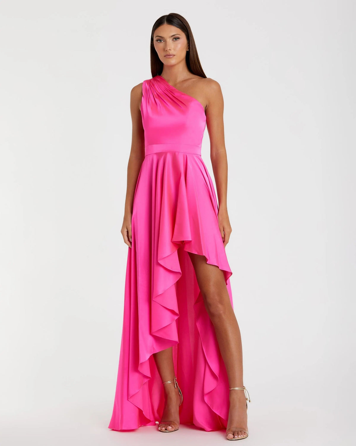 Pink One Shoulder High Low A Line Gown