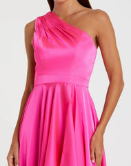 Pink One Shoulder High Low A Line Gown