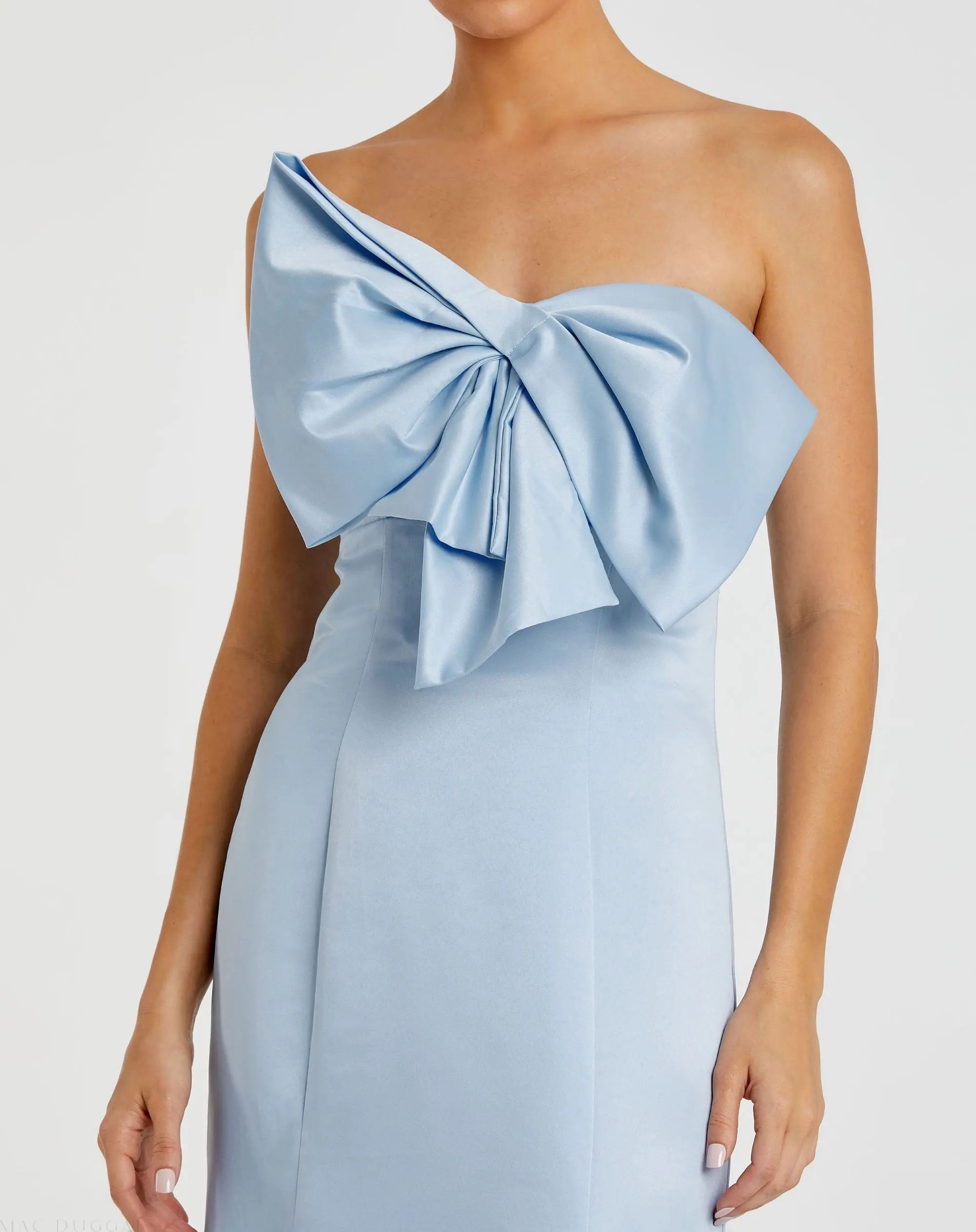 Light Blue Strapless Bow Mermaid Gown