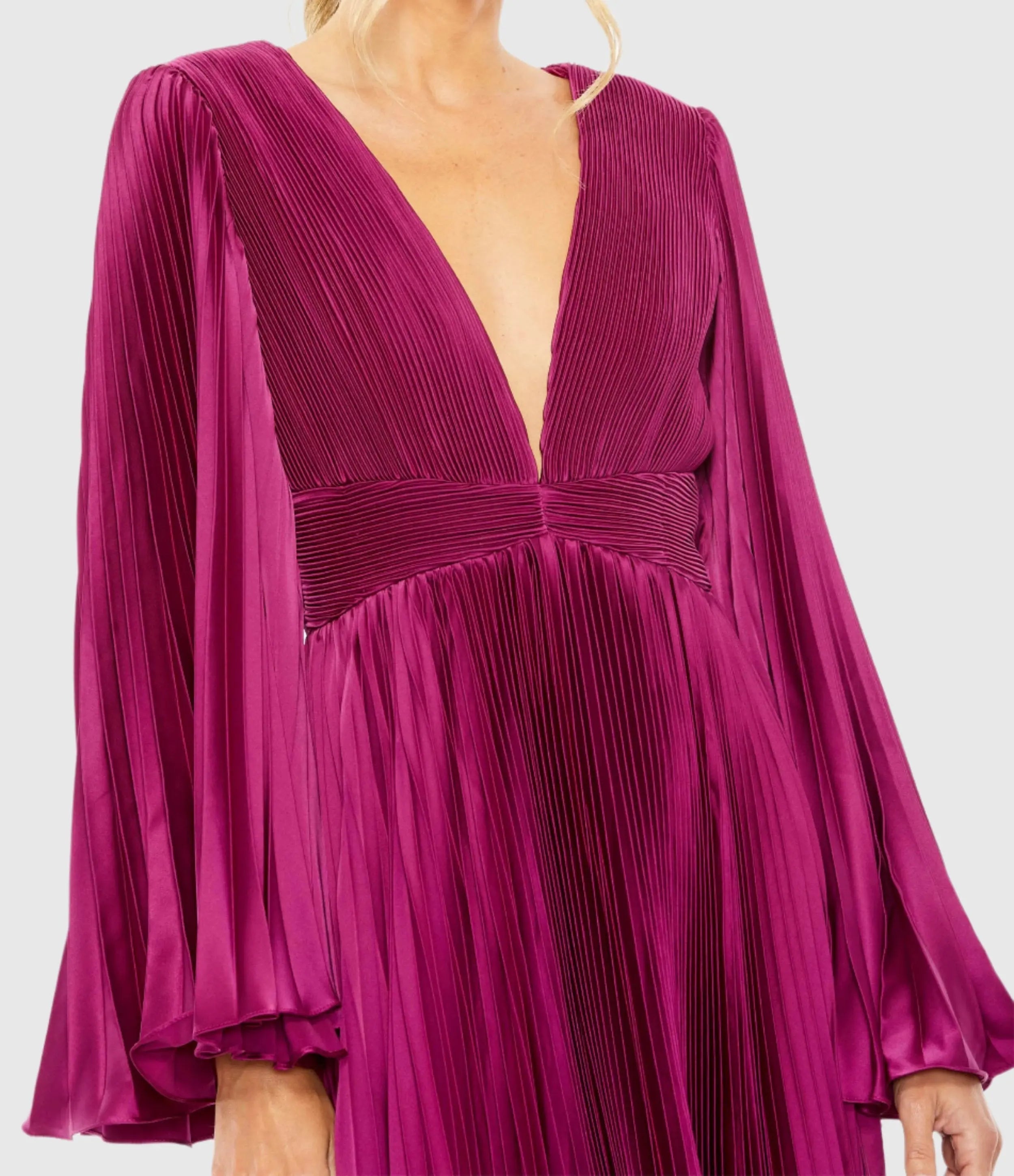 Purple Long Flare Sleeve Pleated Dress