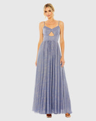 Blue Slim Strap Front Cutout Gown