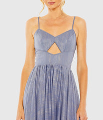 Blue Slim Strap Front Cutout Gown