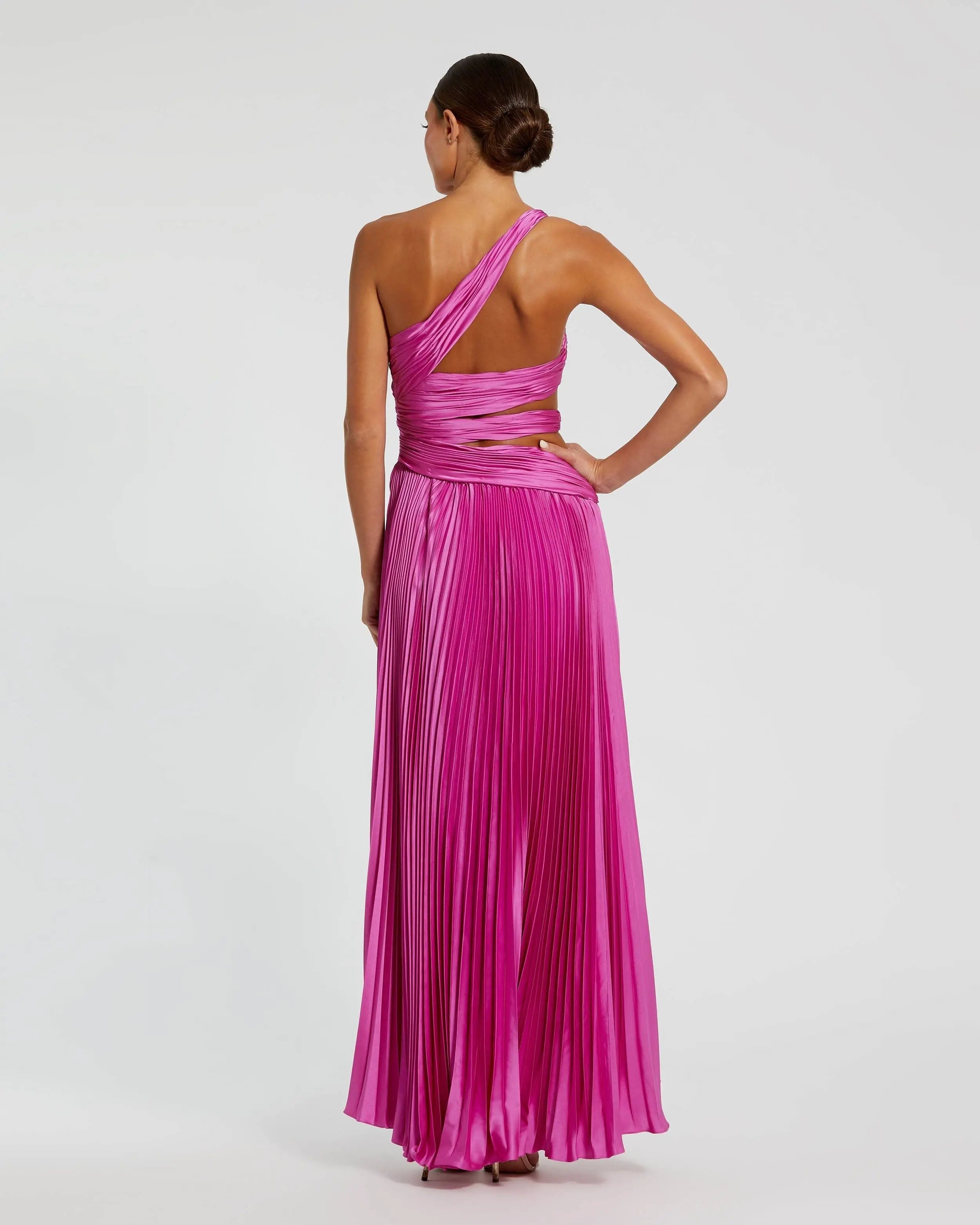 Purple One Shoulder Pleated Charmeuse Gown with Slit