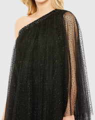 Black One Shoulder Embellished Tulle Mini Dress
