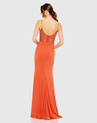 Orange Sweetheart Mesh Embellished Gown