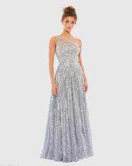 Silver Embellished One Shoulder A-Line Gown