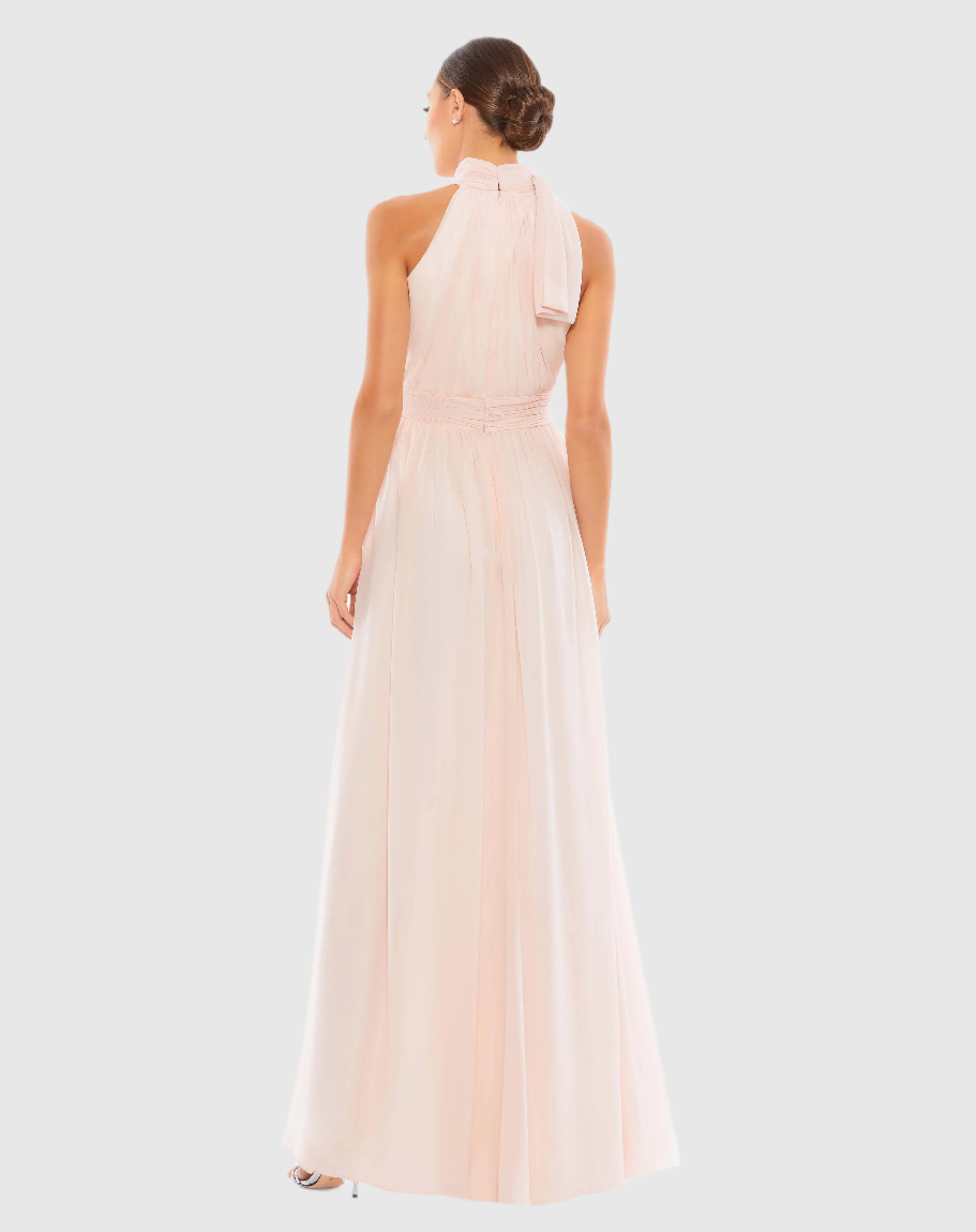 Pink High Neck Chiffon Gown