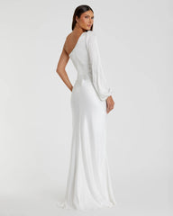 White One Shoulder Blouson Sleeve Gown - FINAL SALE