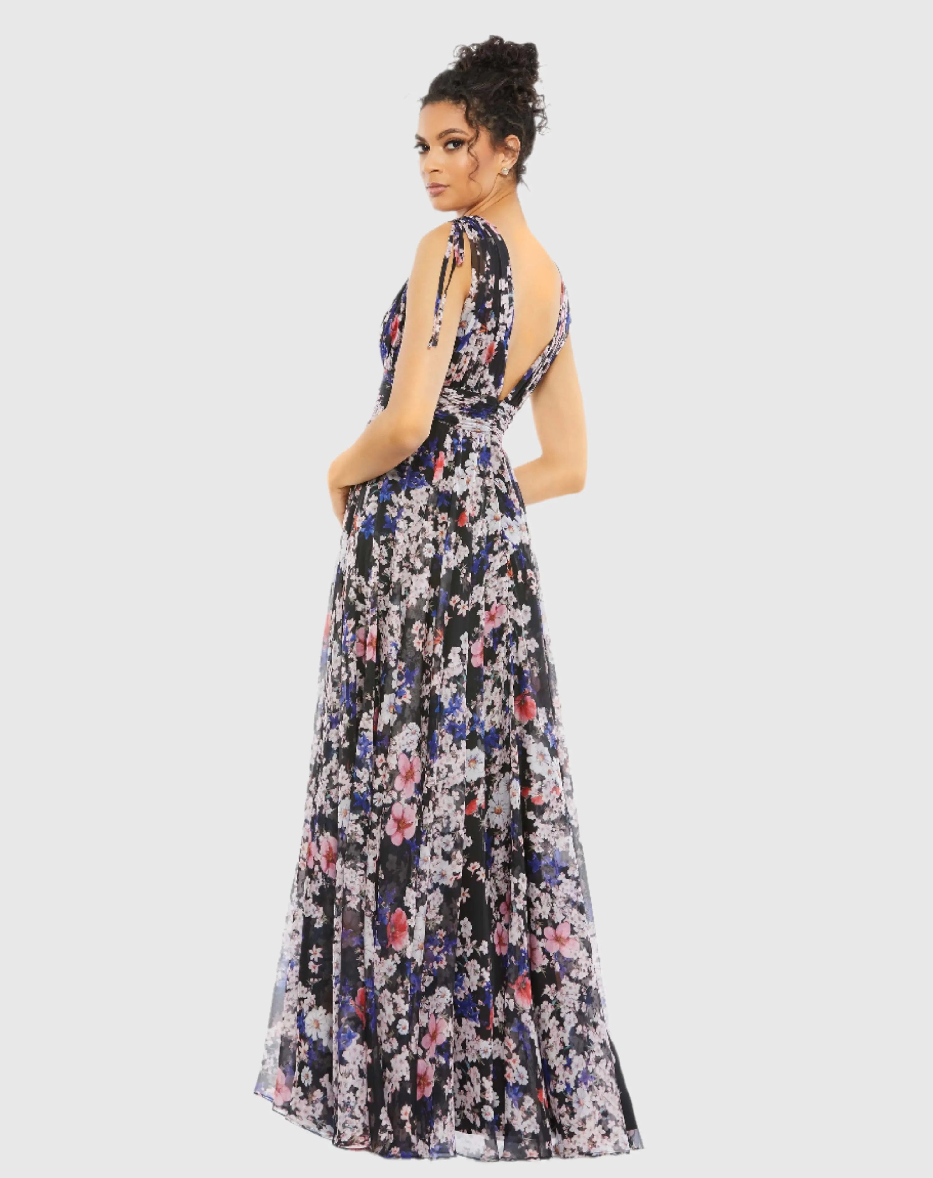 Black Floral Tie Shoulder V-Neck Maxi Dress - FINAL SALE