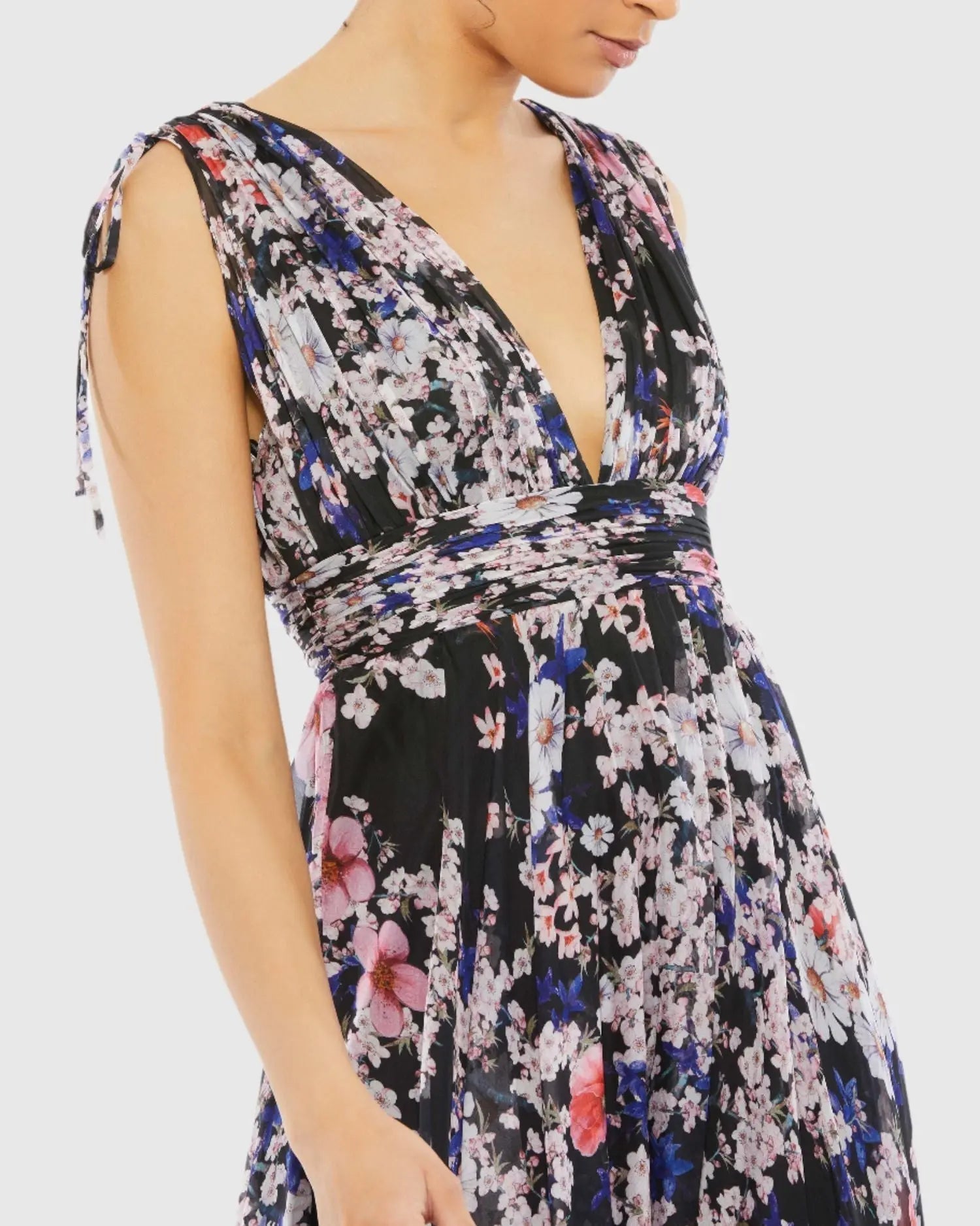 Black Floral Tie Shoulder V-Neck Maxi Dress - FINAL SALE