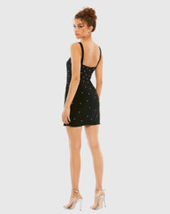 Black Sleeveless Rhinestone Encrusted Square Neck Mini Dress - FINAL SALE