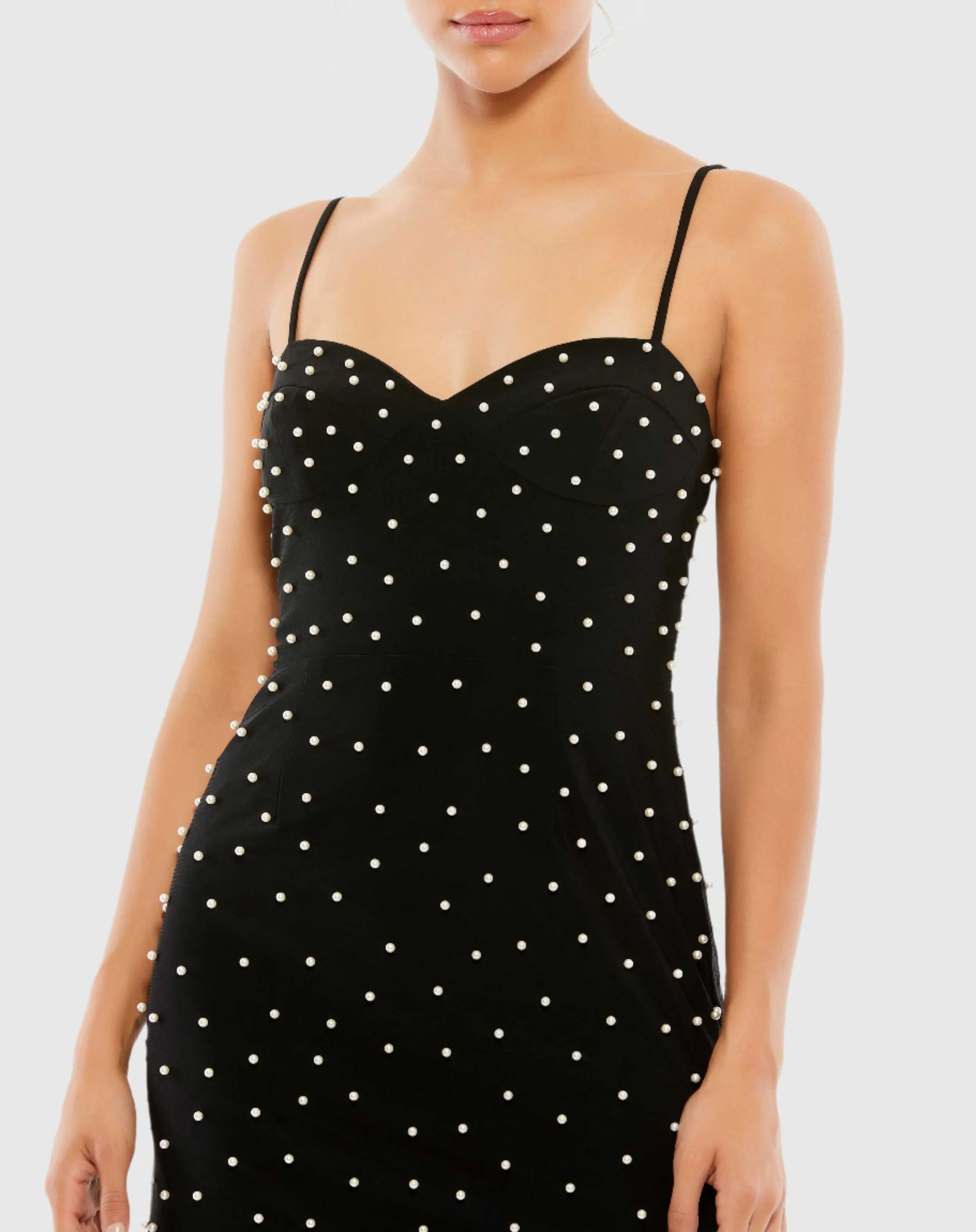 Black Sleeveless Pearl Encrusted Sweetheart Mini Dress