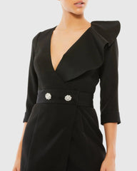 Black Ruffled Faux Tuxedo Mini Dress