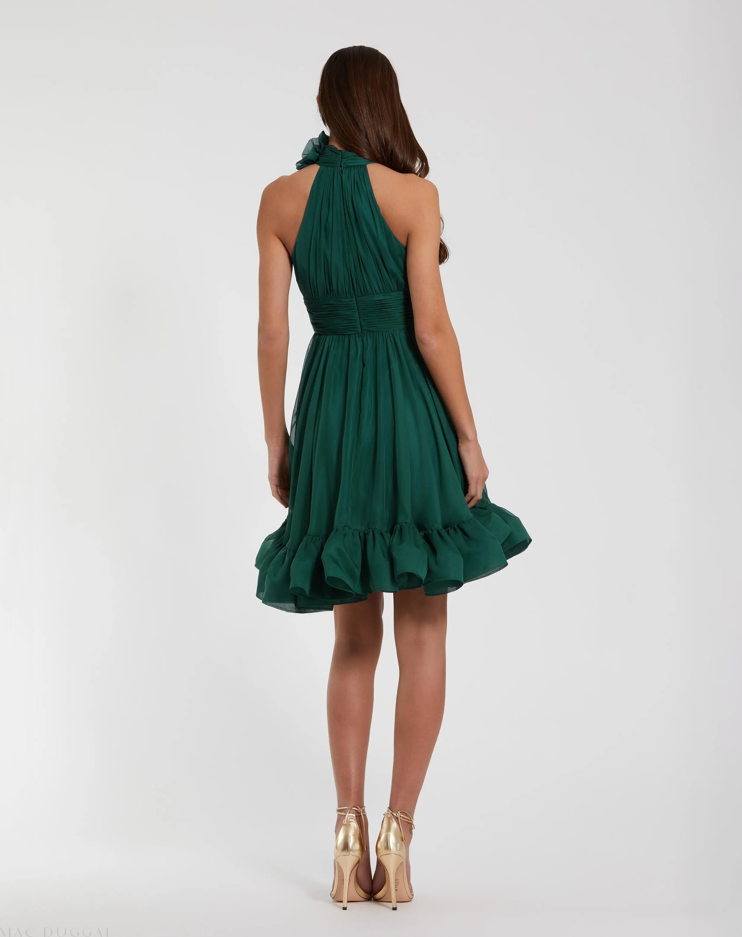 Green Sleeveless Chiffon Mini Dress With 3D Flower
