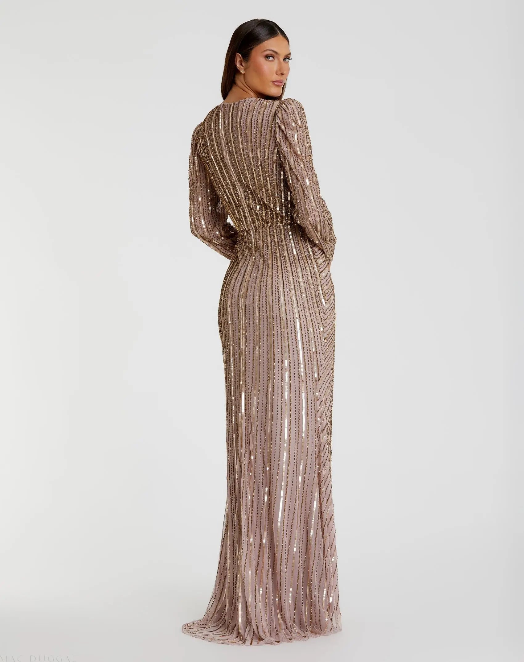 Brown Embellished Puff Sleeve Side Knot Gown