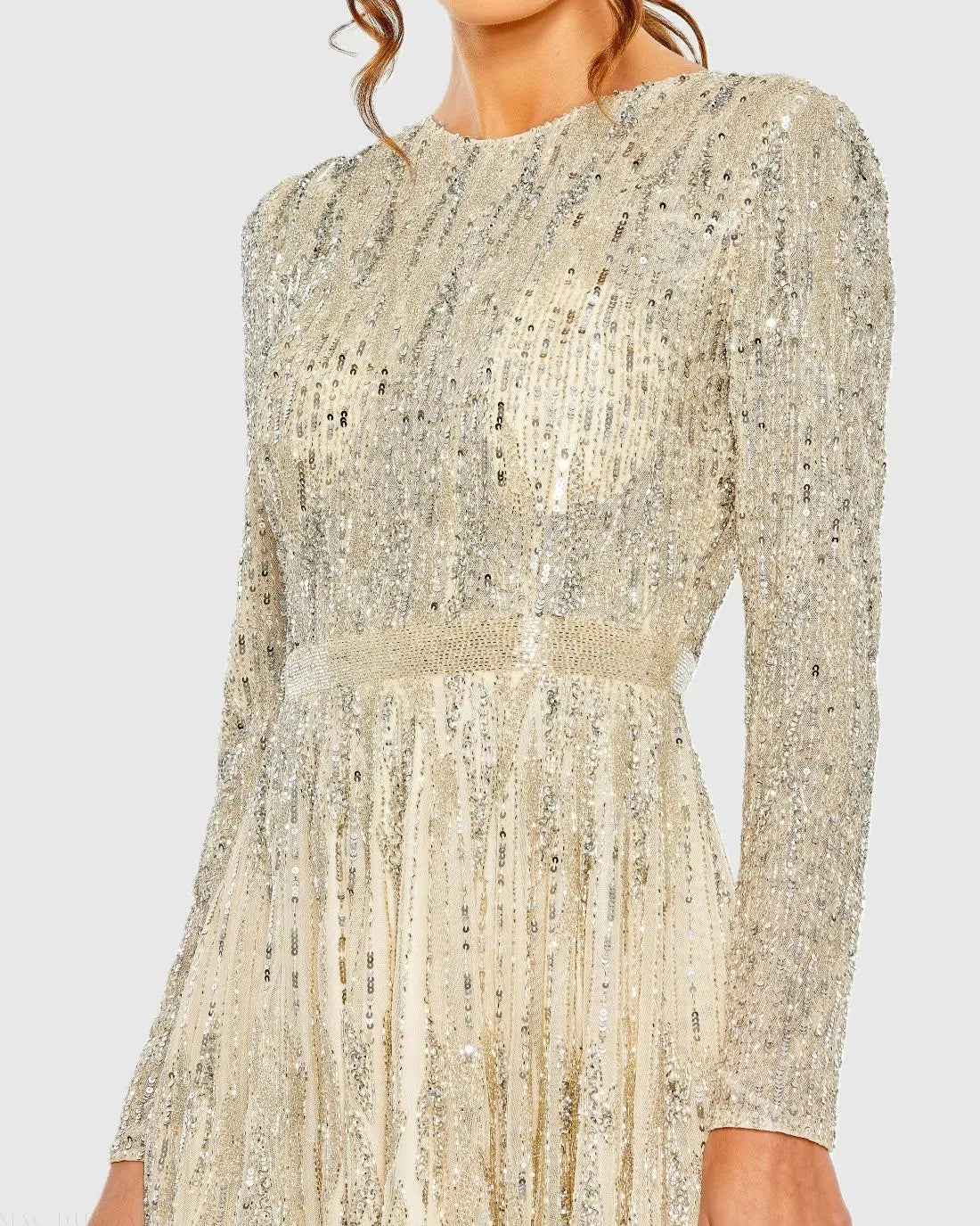 Ivory High Neck Long Sleeve A Line Mini Dress