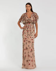 Floral Embellished Short Sleeve Blouson Gown