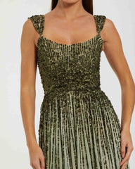 Green Sleeveless Sequin A Line Ombre Gown
