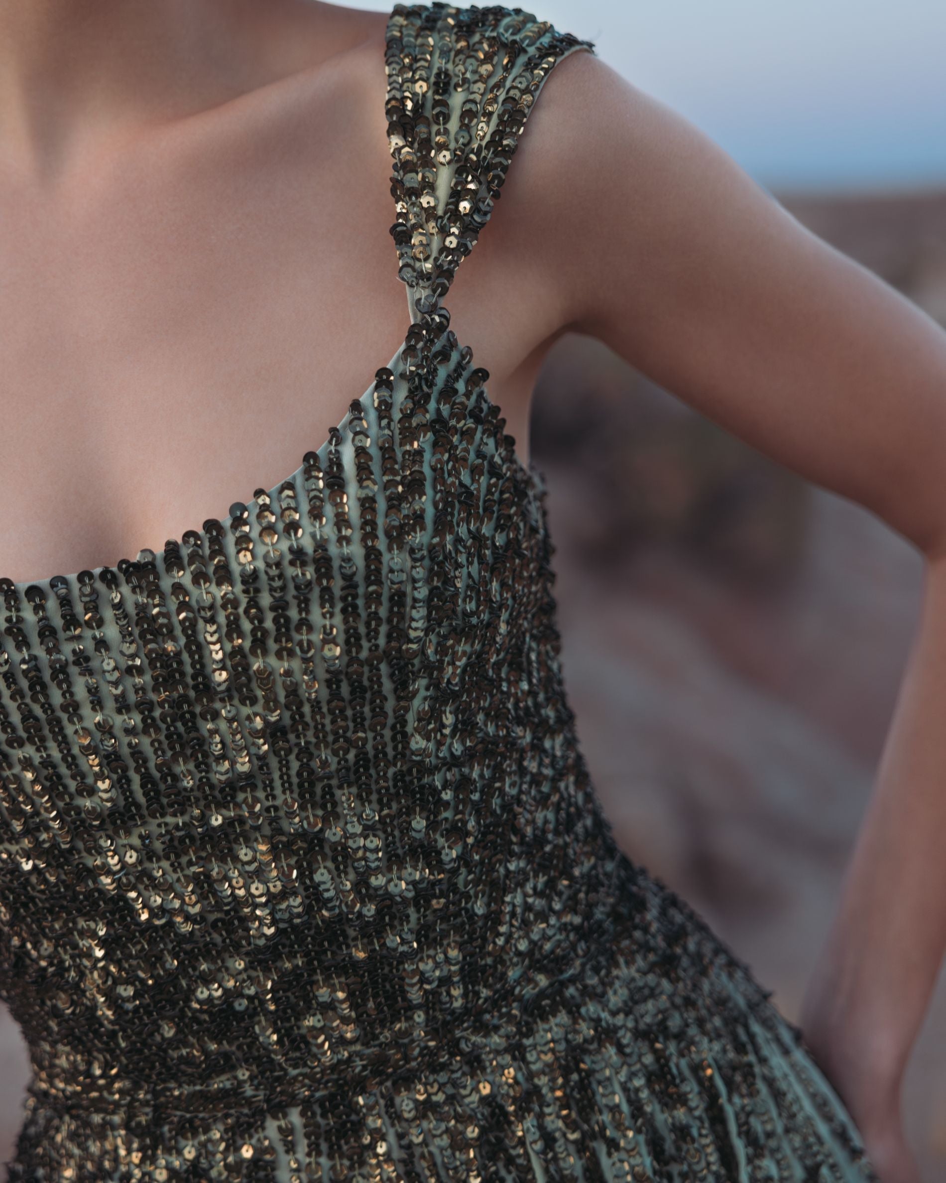 Green Sleeveless Sequin A Line Ombre Gown