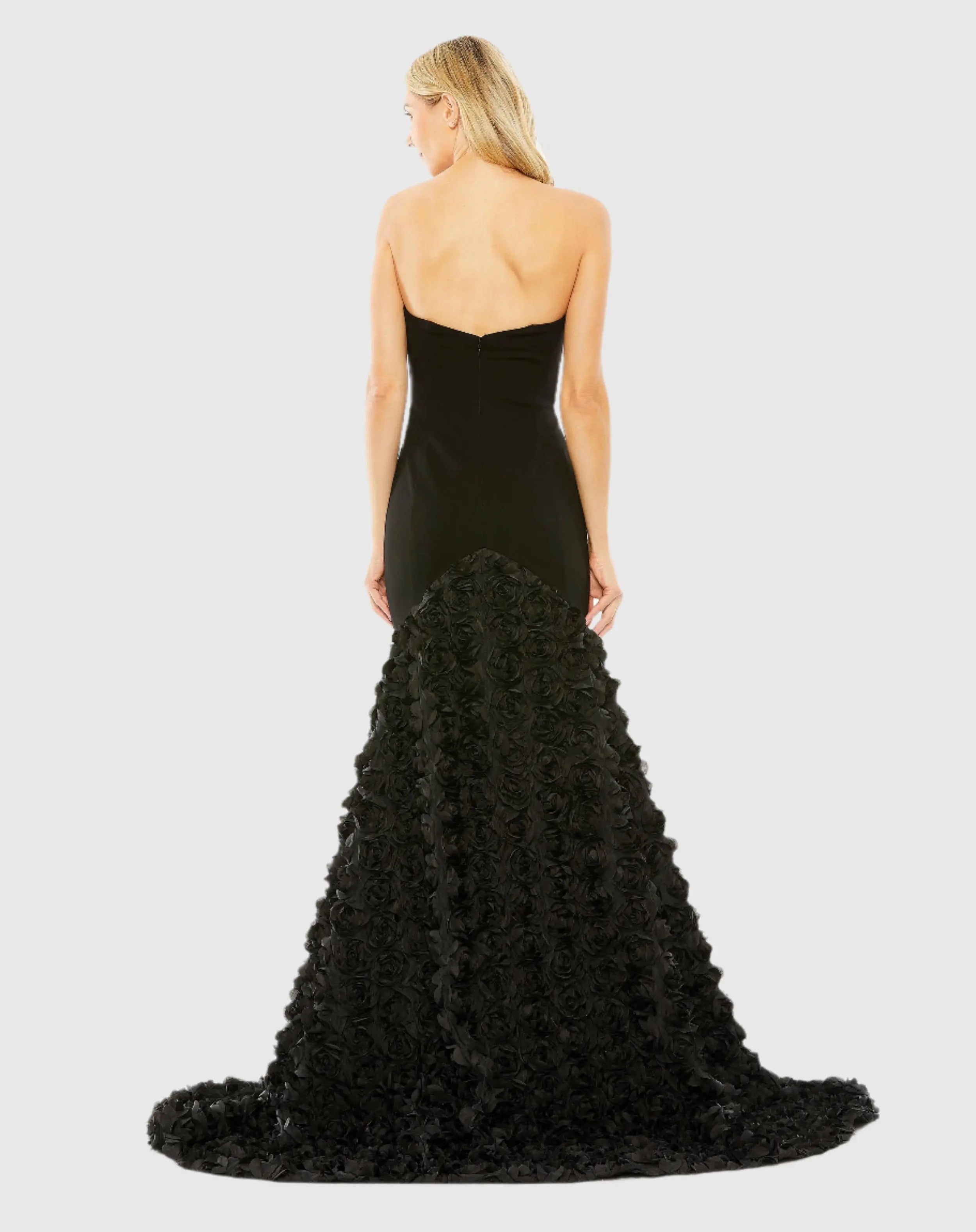 Black Jersey Mermaid Gown with 3D Rose Train