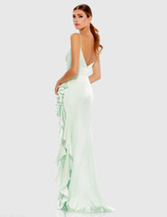 Light Green Satin Ruffled Asymmetrical Gown