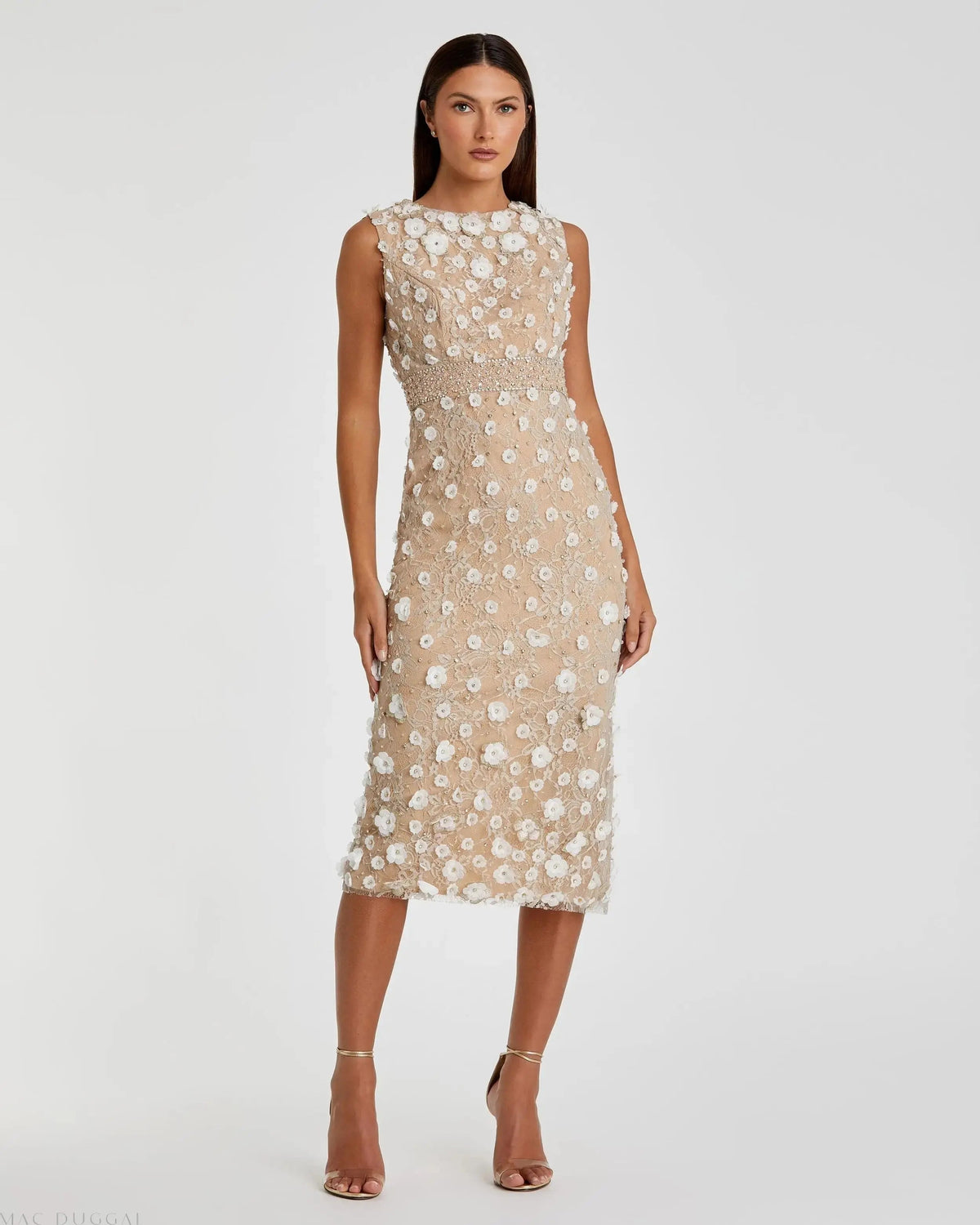Floral Applique Sleeveless Midi Dress