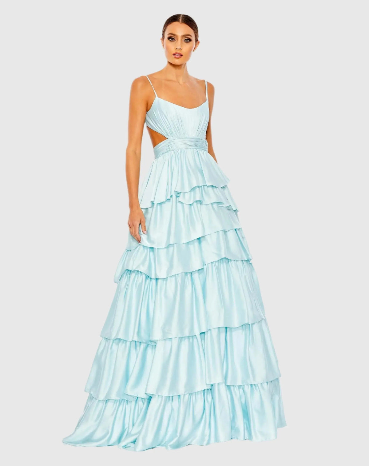 Blue Ruffle Tiered Cut Out Sleeveless Ballgown