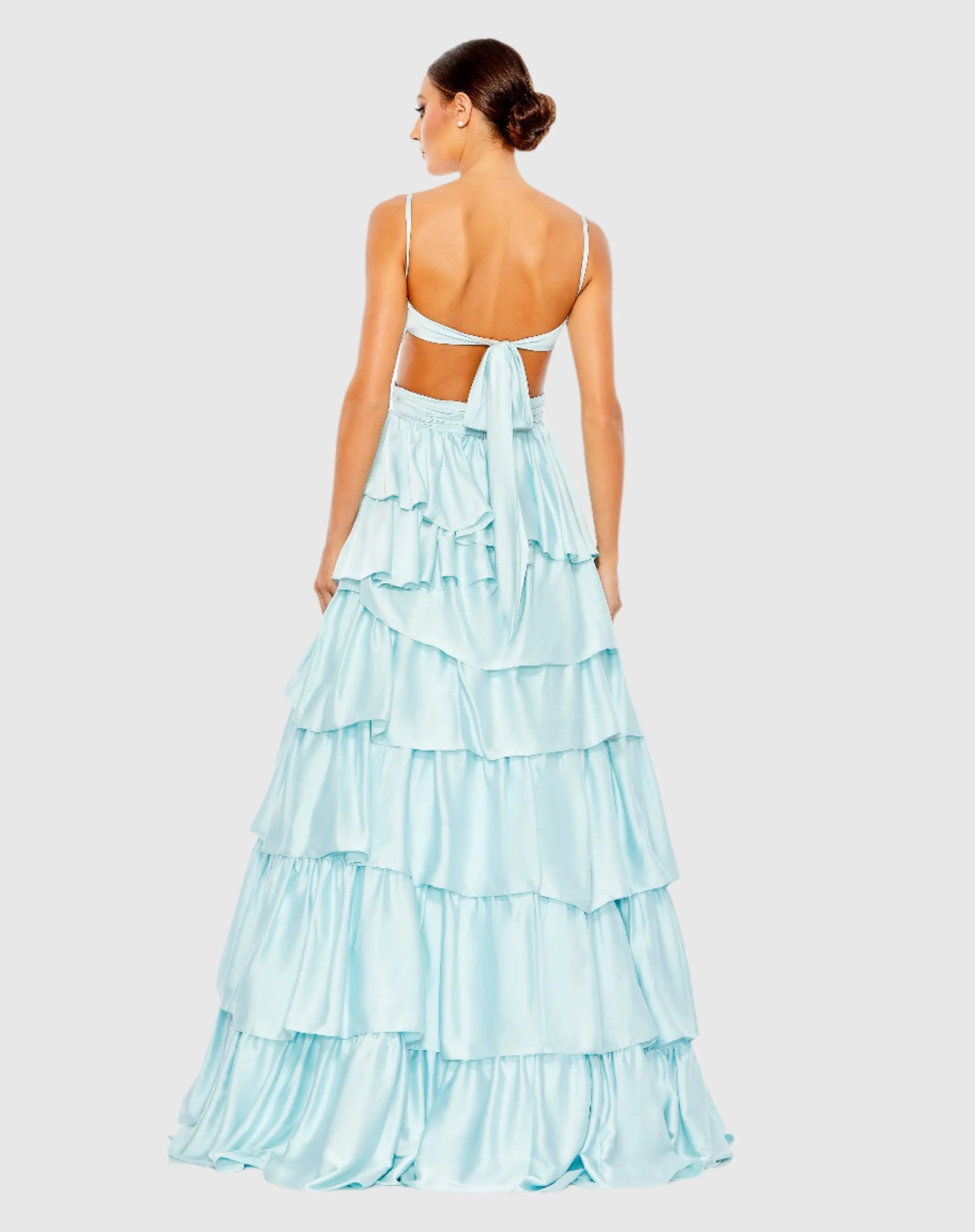 Blue Ruffle Tiered Cut Out Sleeveless Ballgown