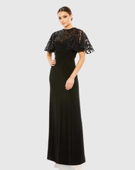 Black Embellished Butterfly Sleeve Gown